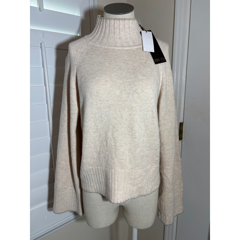 Truth by Republic Sweater Medium Oatmeal Mock Neck Raglan Minimalist Cozycore